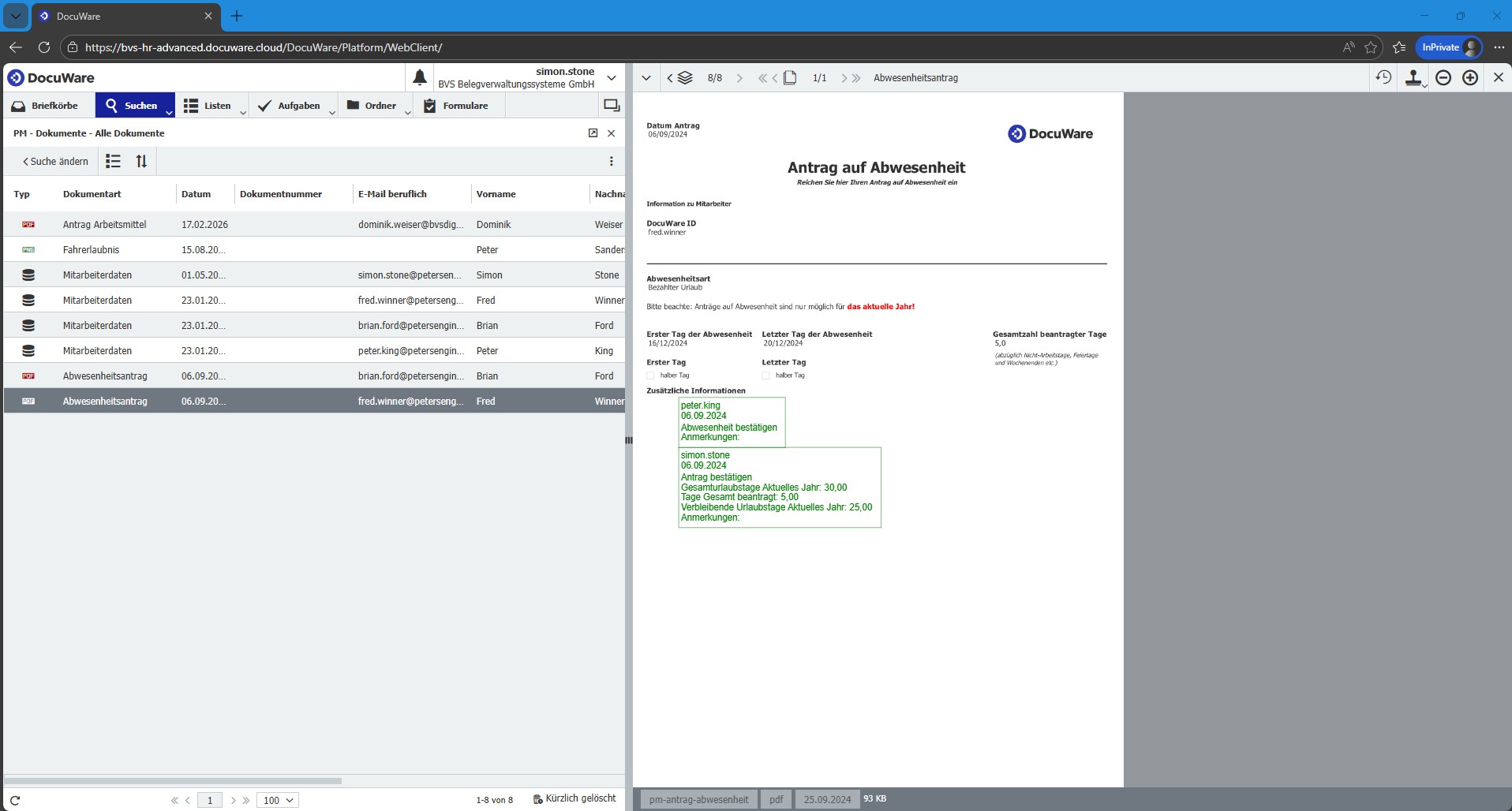 bvs docuware hr demo